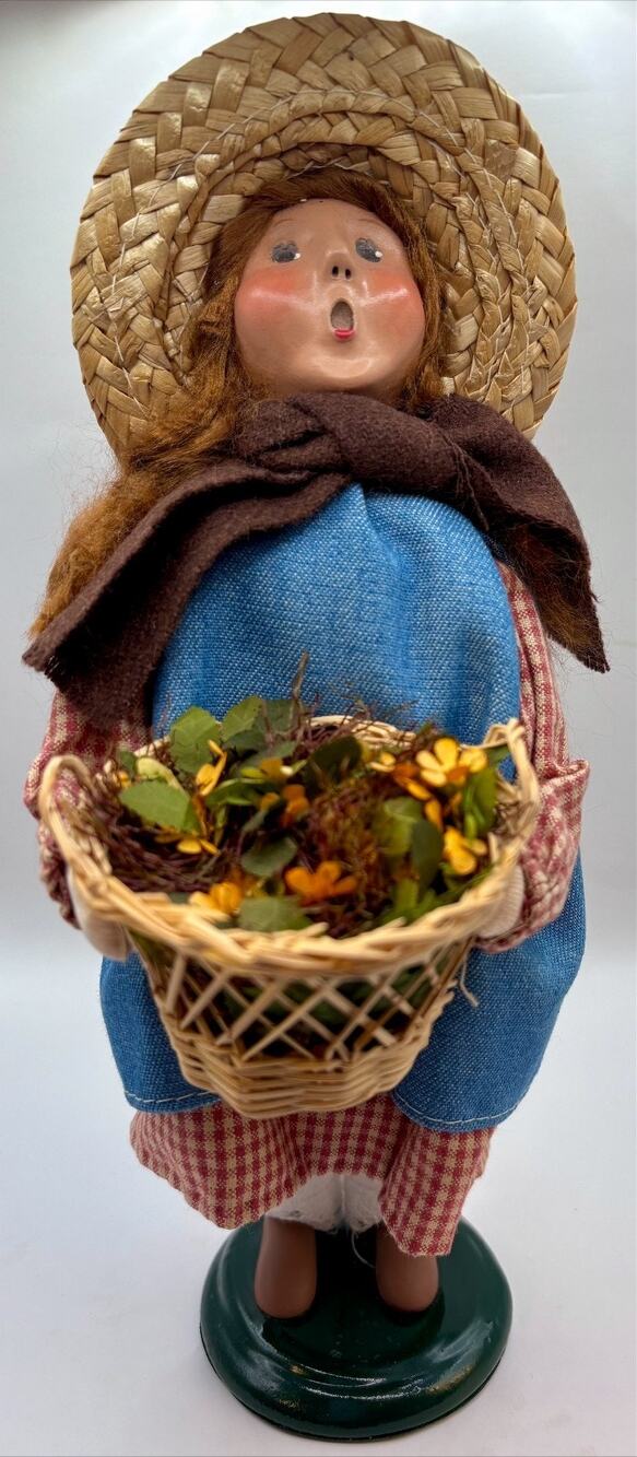 Byers Choice Caroler Lady With Wicker Basket of Flowers Signed - 2004
